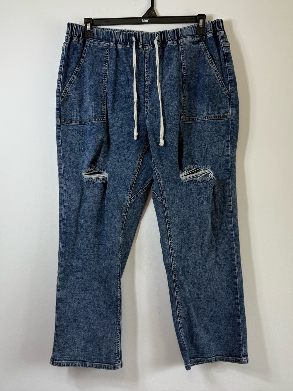 Distressed Denim Joggers Elastic Waist Ripped Jeans Size 18